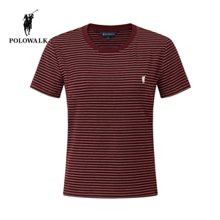 新品 圆领T恤2026夏季 日常休闲条纹显瘦T恤上衣 短袖 POLOWALK女式