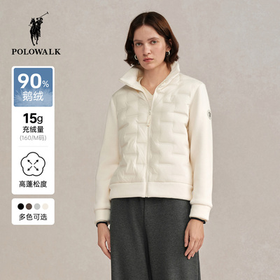 【90鹅绒】POLOWALK女式外套2025冬季新品韩版拼接保暖立领上衣女