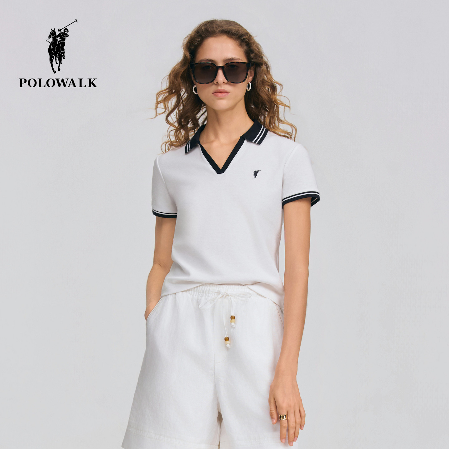 POLOWALK女式短袖POLO衫2026春季新品日常通勤撞色直筒短袖POLO衫