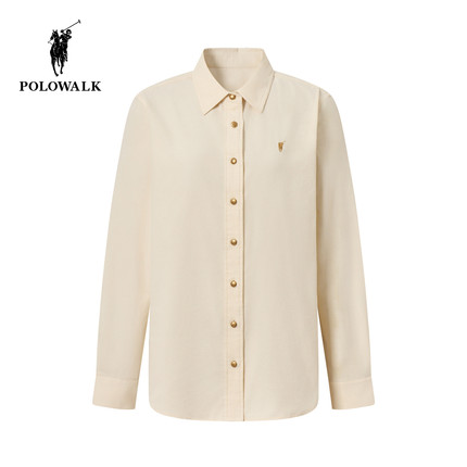 【100%棉】POLOWALK女式长袖衬衫2026秋季新品灯芯绒翻领衬衣
