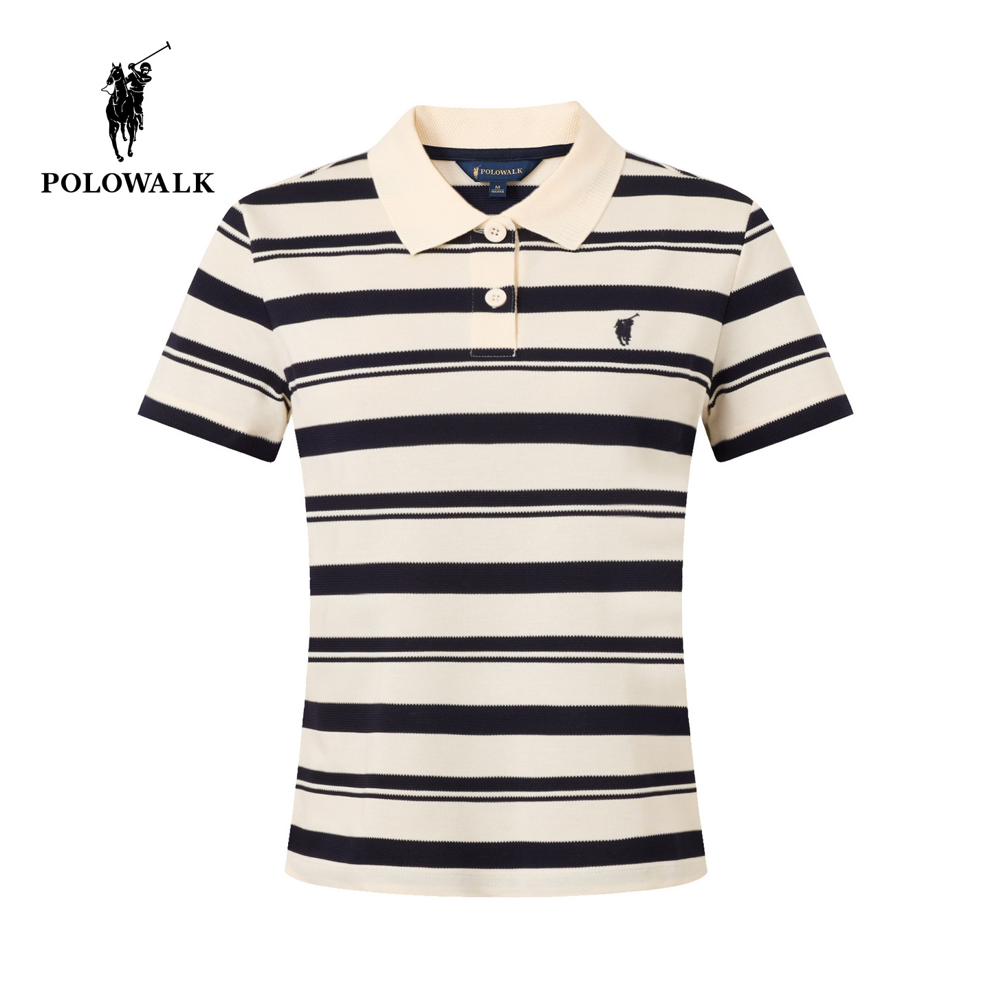 【100%棉】POLOWALK女式短袖POLO衫2026夏季撞色条纹显瘦百搭短袖
