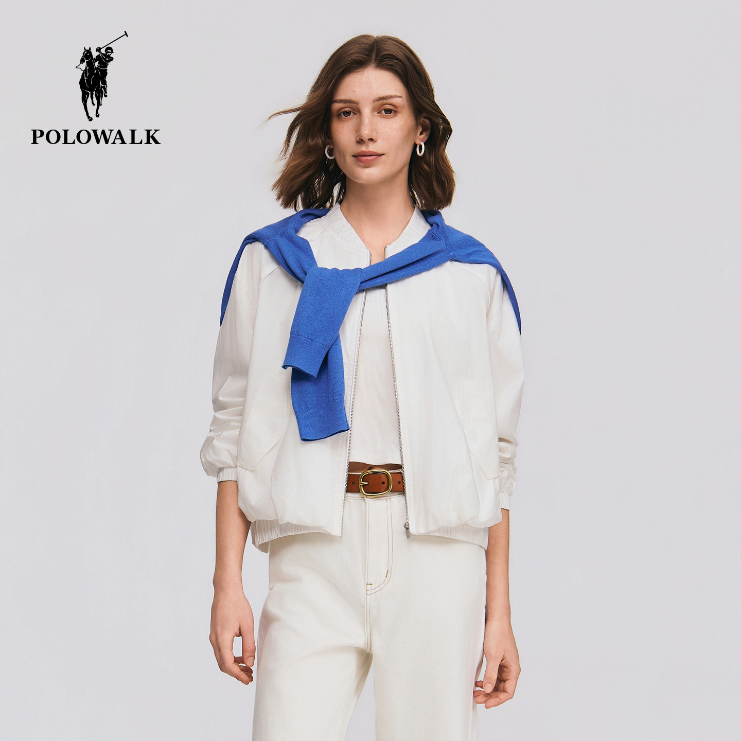 【100%棉】POLOWALK女式外套2026春季新品简约棒球领显瘦休闲外套