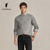 针织衫 2025秋冬新品 新年款 POLOWALK男式 红色绞花圆领套头针织衫