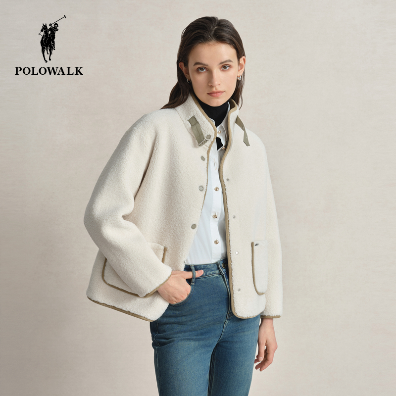 摇粒绒短外套半高领简约