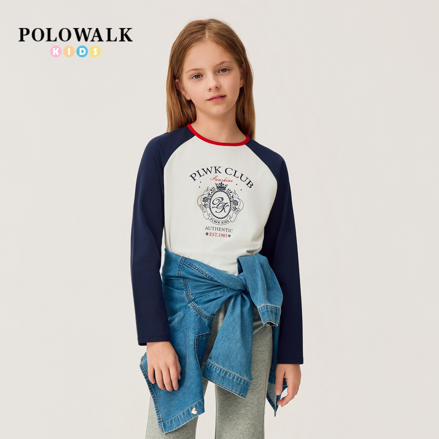 POLOWALK女童净色长袖T恤