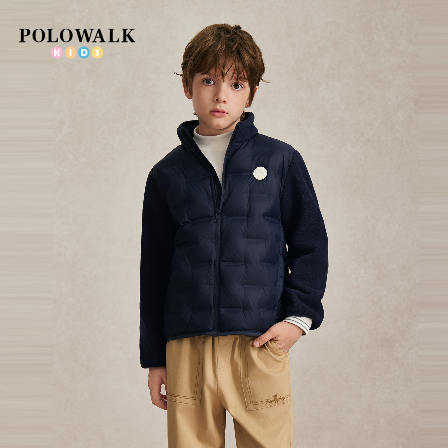 【90鸭绒】POLOWALK儿童羽绒服2026秋季新品立领纯色轻薄保暖外套
