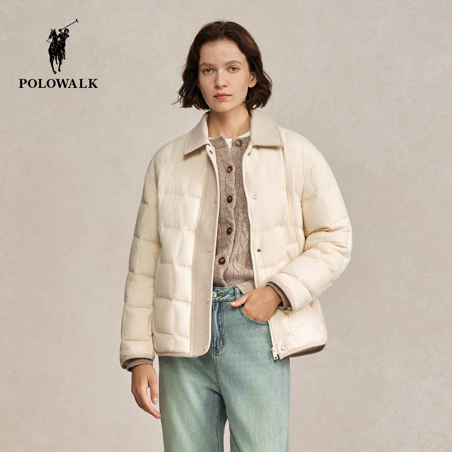 POLOWALK女式羽绒服2025冬季新品简约百搭90鸭绒翻领羽绒休闲外套