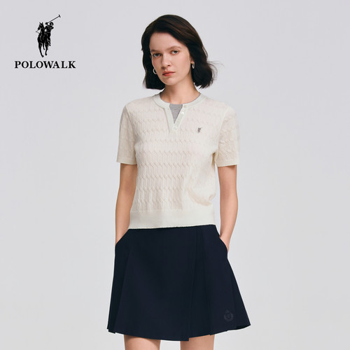 POLOWALK假两件绞花针织衫