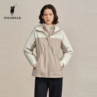 POLOWALK女式羽绒服2025冬季新品撞色两件套女装户外休闲保暖外套