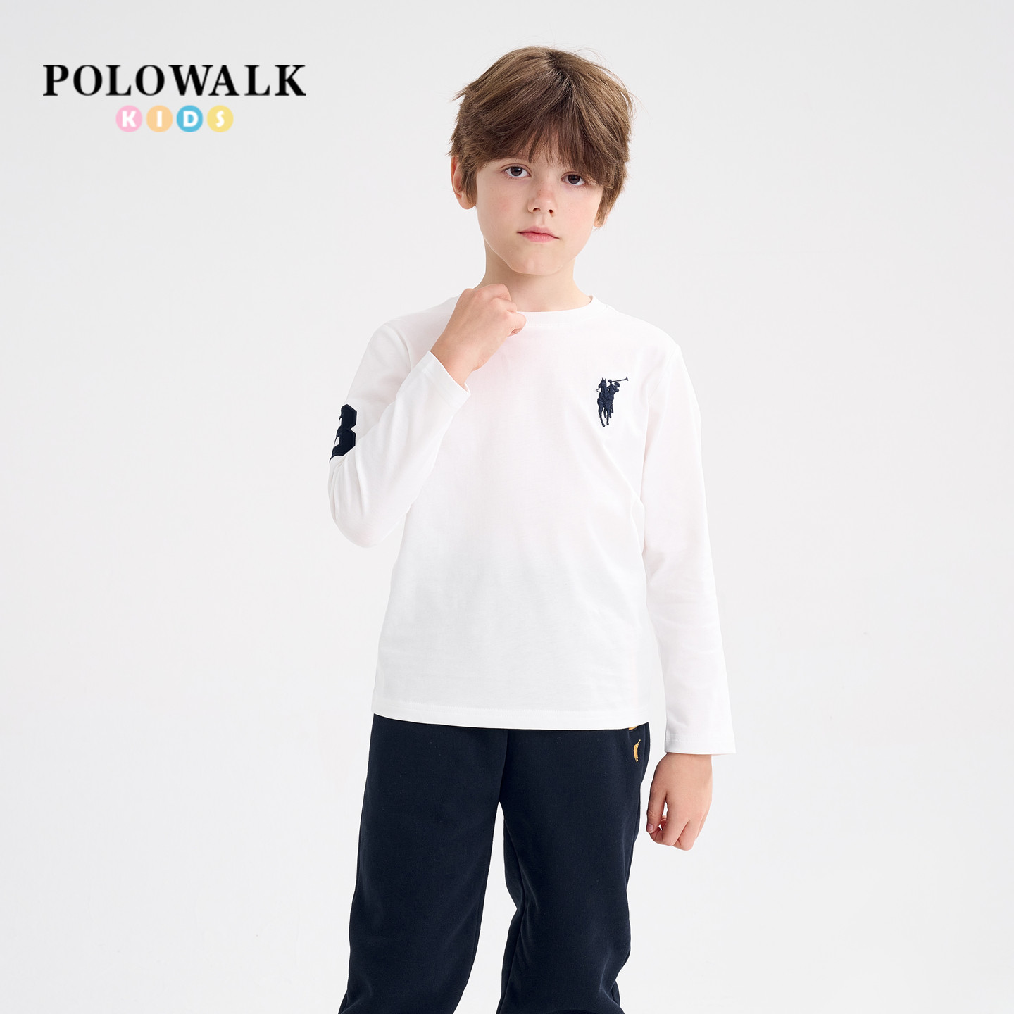 POLOWALK男童净色长袖T恤图片