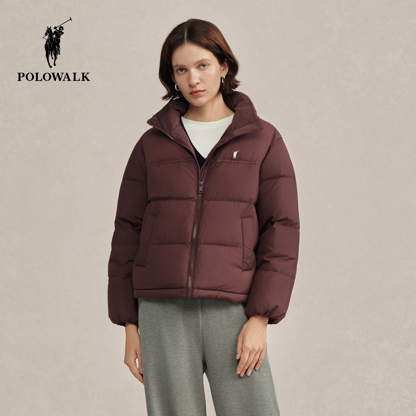 POLOWALK女式厚款羽绒服2025冬季新品90鸭绒立领保暖短款羽绒外套
