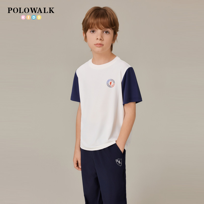 POLOWALK童装2025夏季新品男童短袖T恤撞色拼接短袖圆领,童装/婴儿装/亲子装,T恤,淘宝优惠券,粉丝福利购,淘宝优惠卷