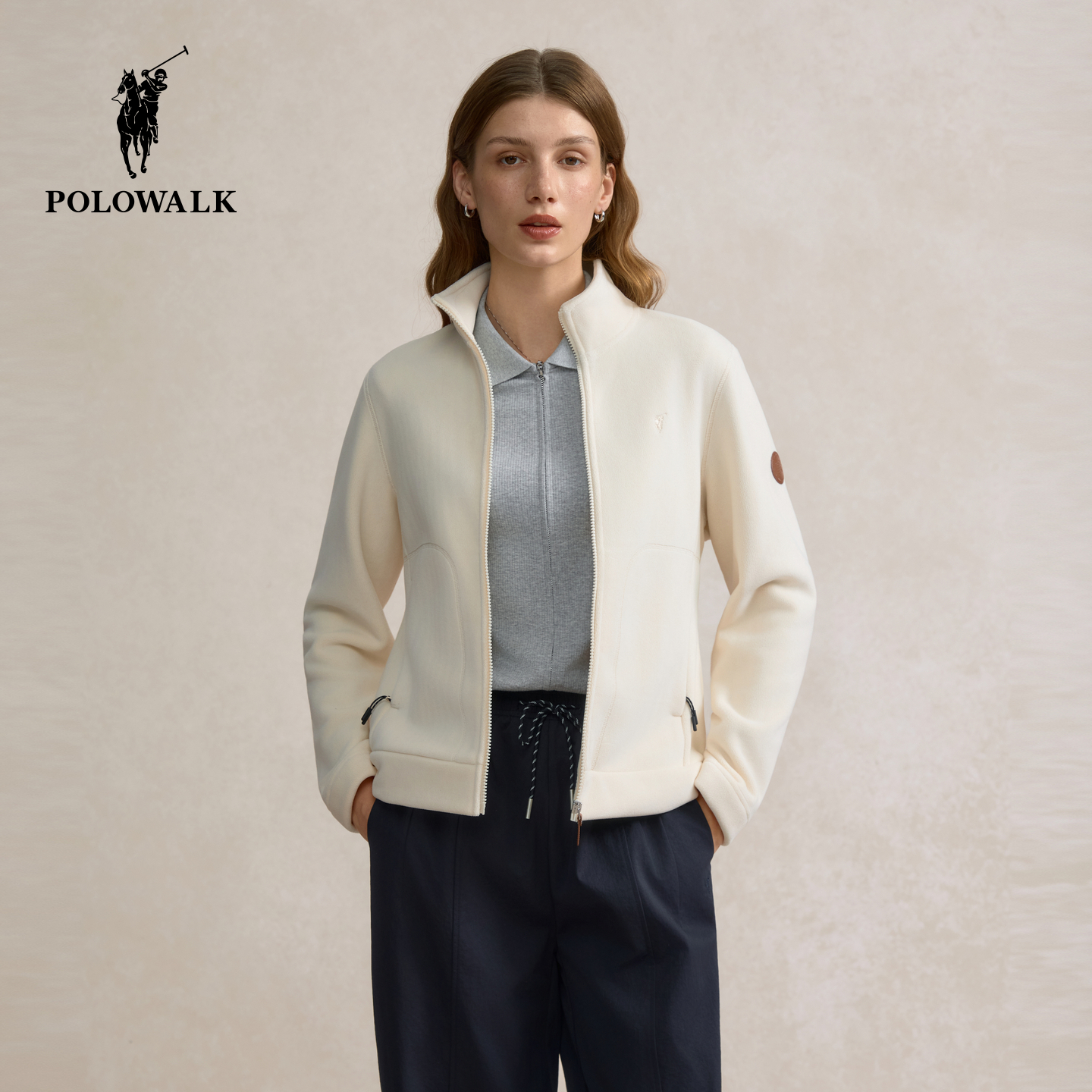 POLOWALK女式外套2025秋季新品奥粒绒立领简约韩版上衣女装外套