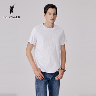 POLOWALK白色短袖T恤男士夏季新款水柔棉半袖潮流打底衫