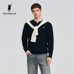 简约亨利领假两件长袖 POLOWALK男式 新品 2026春季 针织上衣 针织衫