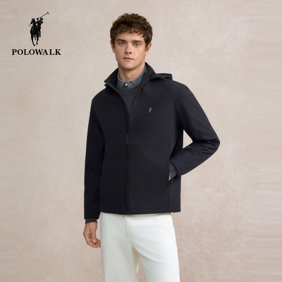 POLOWALK男式夹克2025秋季新品简系连帽直筒运动外套男装上衣