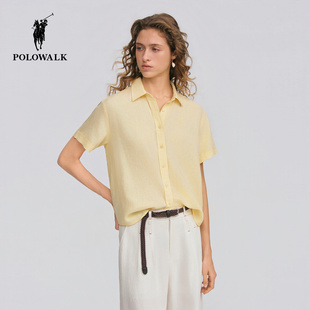 【含亚麻】POLOWALK女式短袖衬衫2026夏季优雅风百搭休闲通勤衬衣