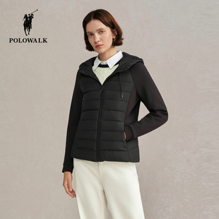 POLOWALK女式羽绒服2025冬季新品90鸭绒拼接连帽百搭羽绒休闲外套