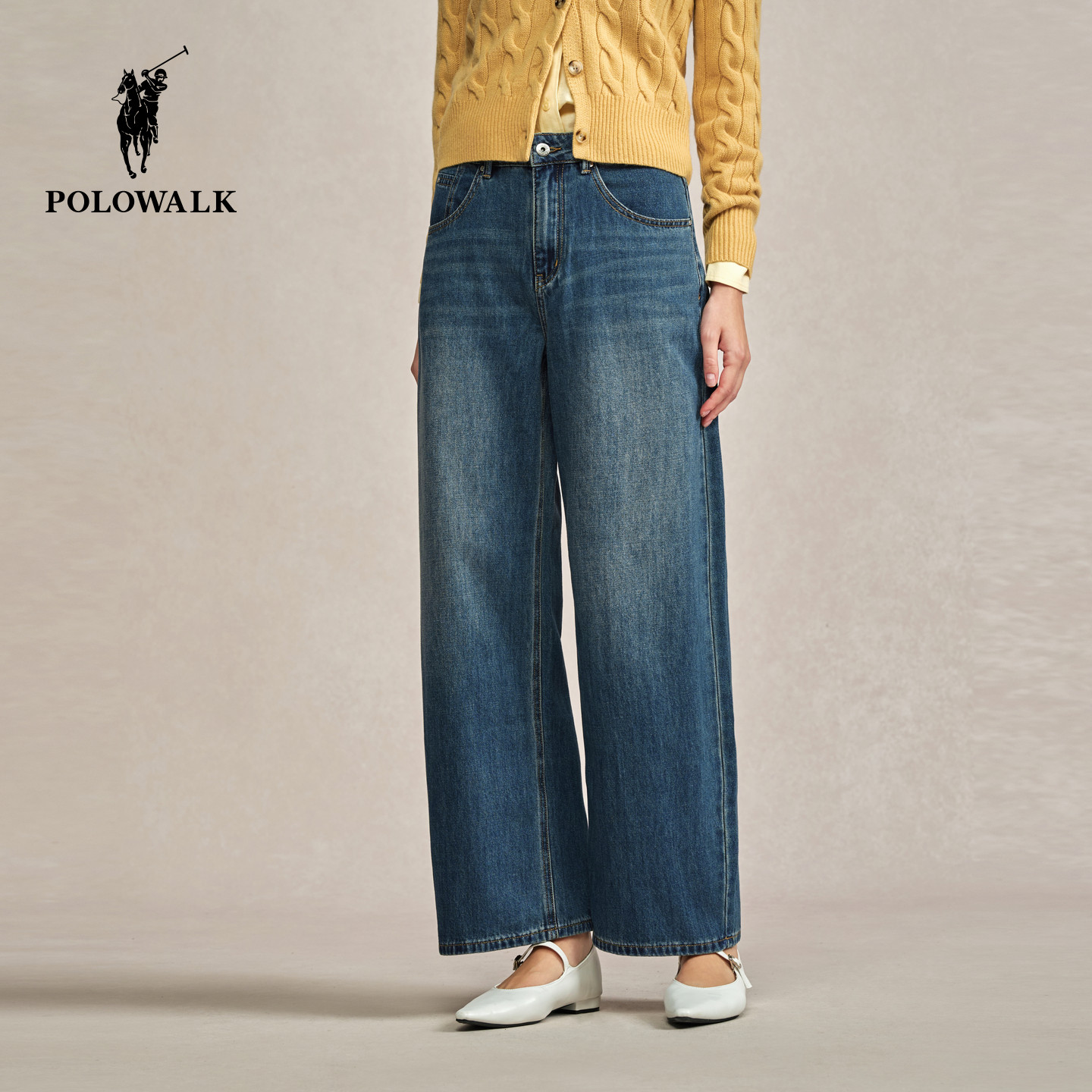 POLOWALK女式牛仔裤2026春季新品时尚百搭通勤直筒显瘦阔