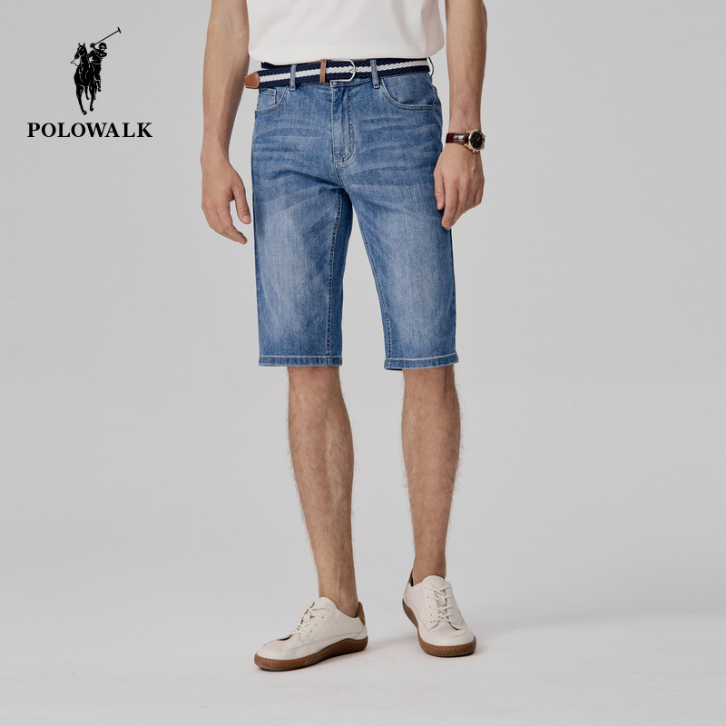 POLOWALK牛仔裤短裤男士夏季新款薄款宽松微胖简约休闲五分裤