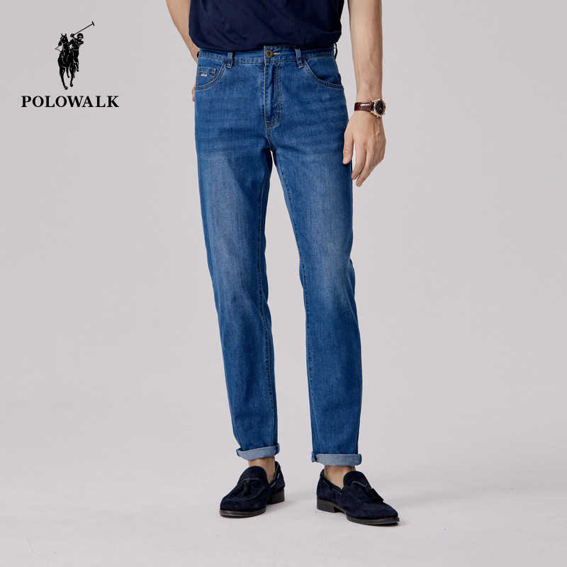 POLOWALK牛仔裤男士夏季新款薄款宽松修身直筒裤弹力休闲长裤子