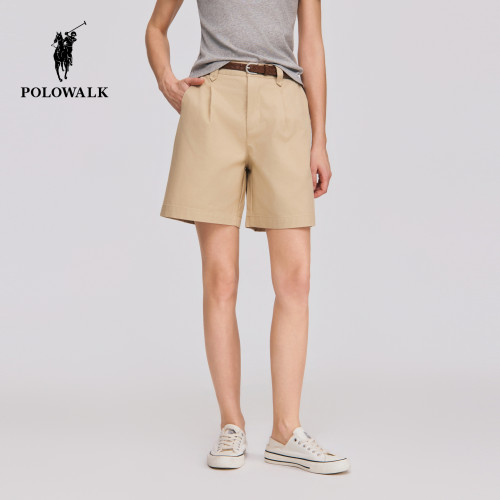 【100%棉】POLOWALK女式短裤2026春夏裤新品经典直筒百搭休闲短裤