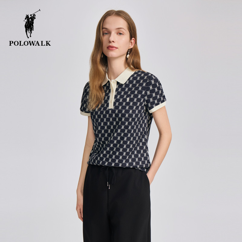 POLOWALK女式短袖POLO衫夏季新品印花撞色T恤潮流轻薄上衣,女装/女士精品,T恤,淘宝优惠券,粉丝福利购,淘宝优惠卷