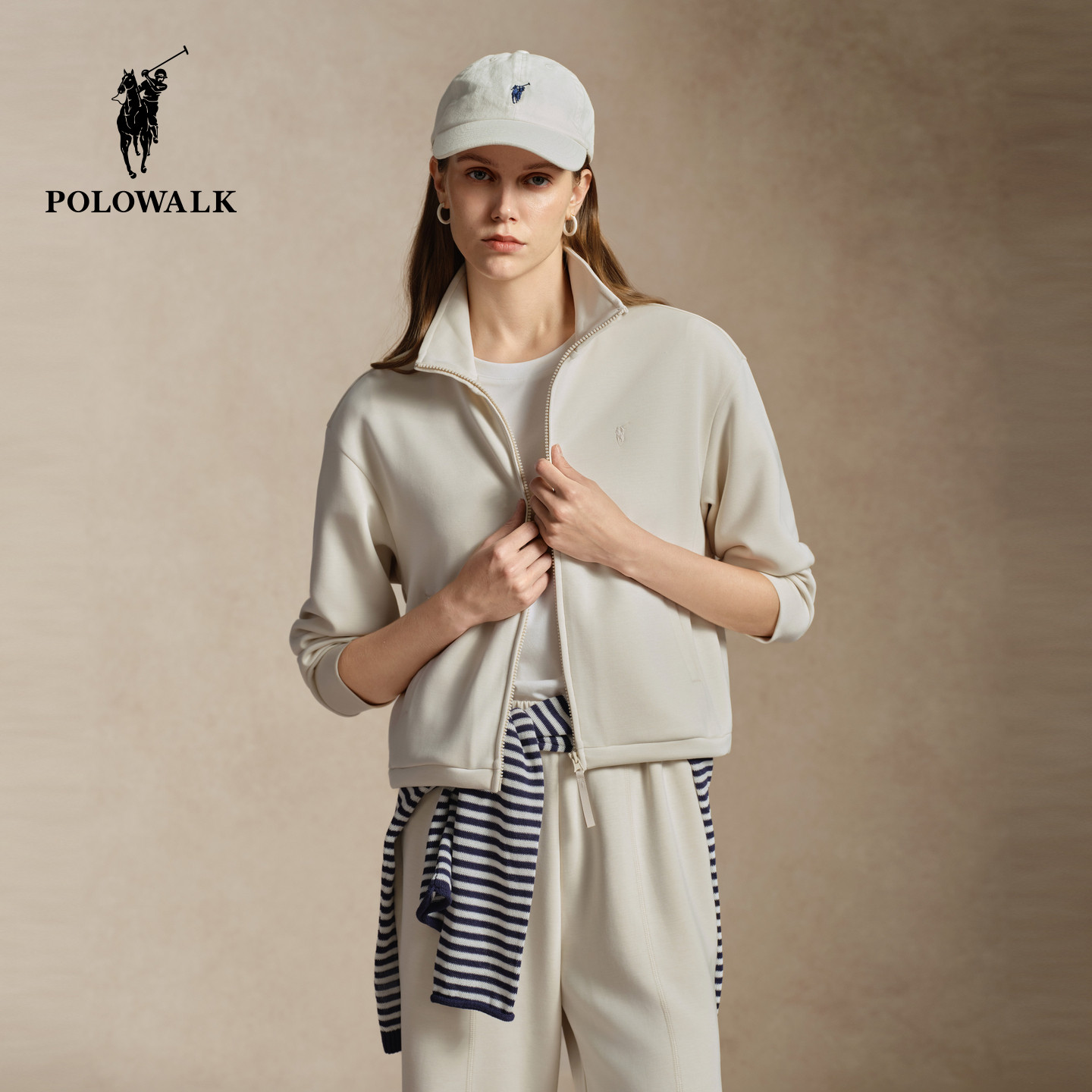 POLOWALK女式卫衣2026秋季新品纯色舒适短款休闲运动拉链开衫外套