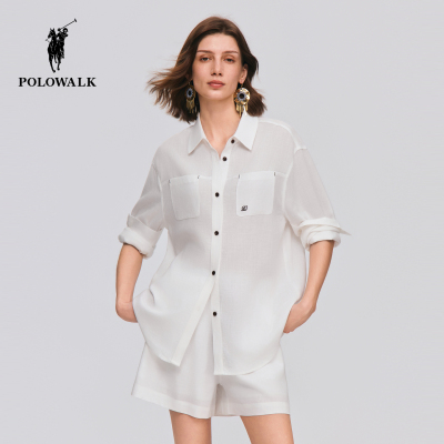 POLOWALK女式长袖衬衫2026春季新品简约百搭通勤女装翻领长袖衬衣