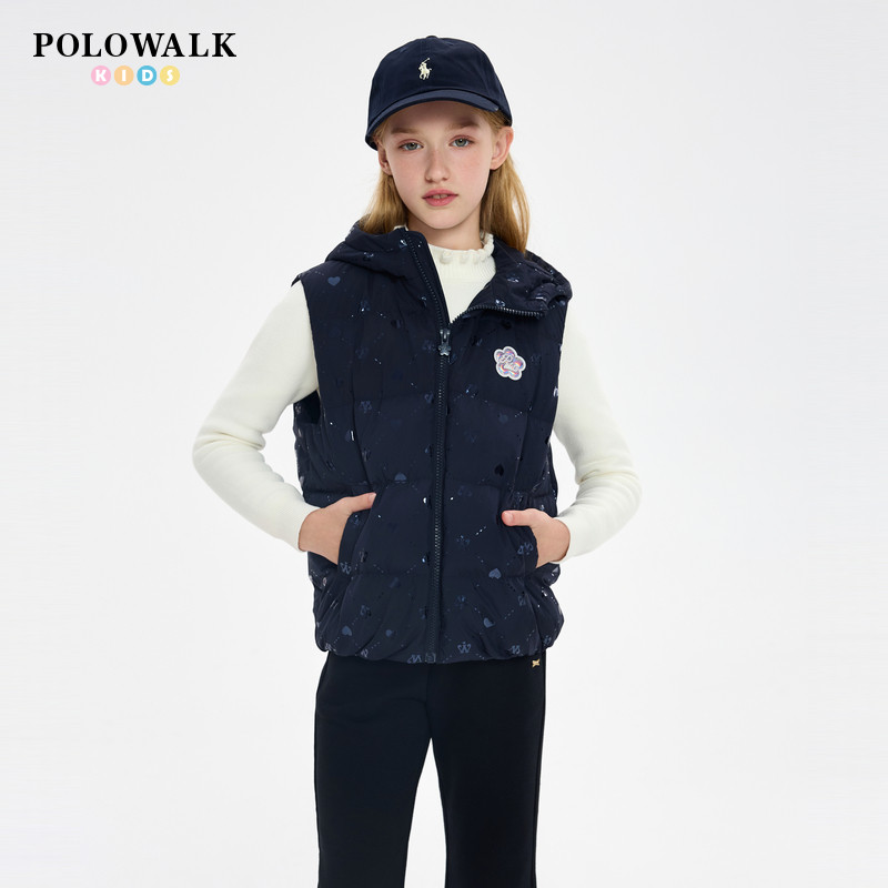 POLOWALK童装秋季新品连帽无袖女童羽绒马夹连帽外套无袖背心,童装/婴儿装/亲子装,羽绒马甲,淘宝优惠券,粉丝福利购,淘宝优惠卷