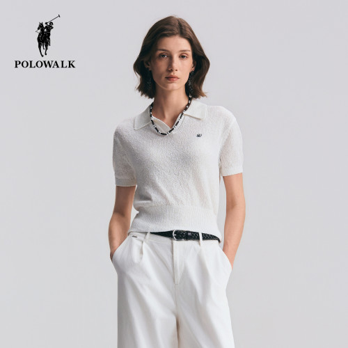 [特惠]POLOWALK女式短袖针织衫青春活力翻领显瘦套头短袖