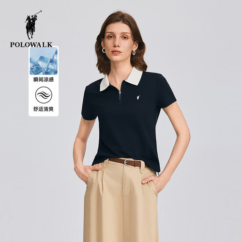 【凉感】POLOWALK女式短袖POLO衫2026夏新品简约休闲通勤翻领上衣