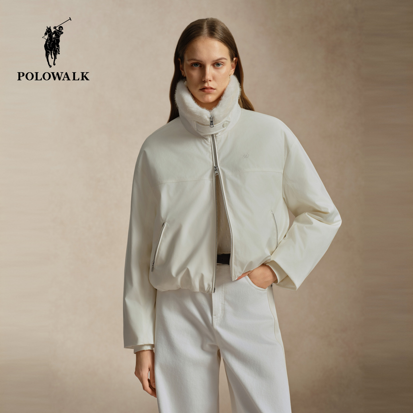 POLOWALK女式羽绒服2026冬季新品90鸭绒经典翻领保暖纯色短外套