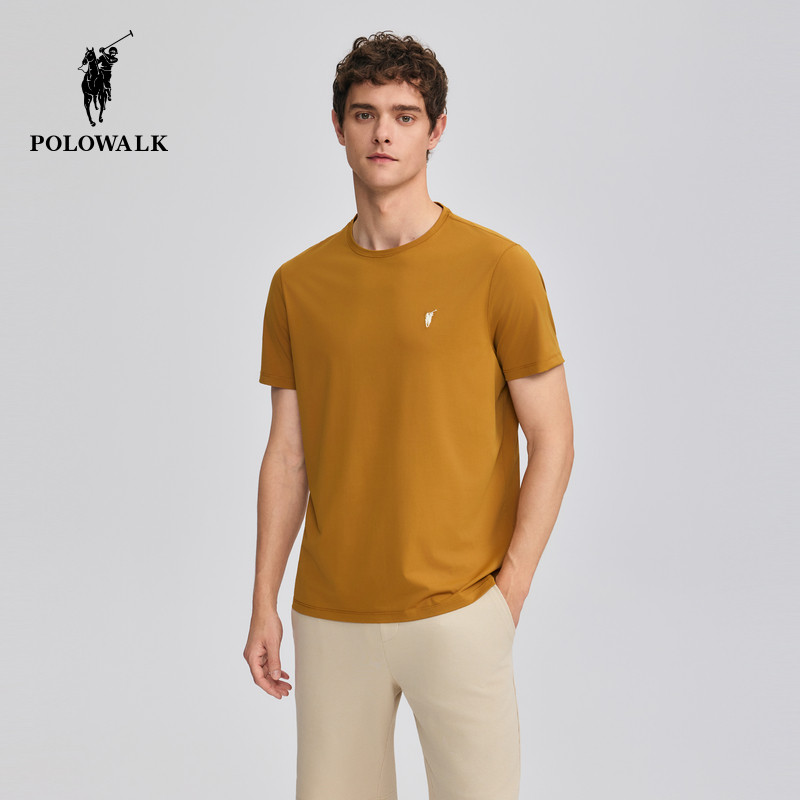 POLOWALK男式短袖圆领T恤夏季新品简约纯色薄款打底衫