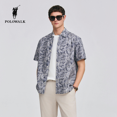 POLOWALK印花短袖古巴领衬衫