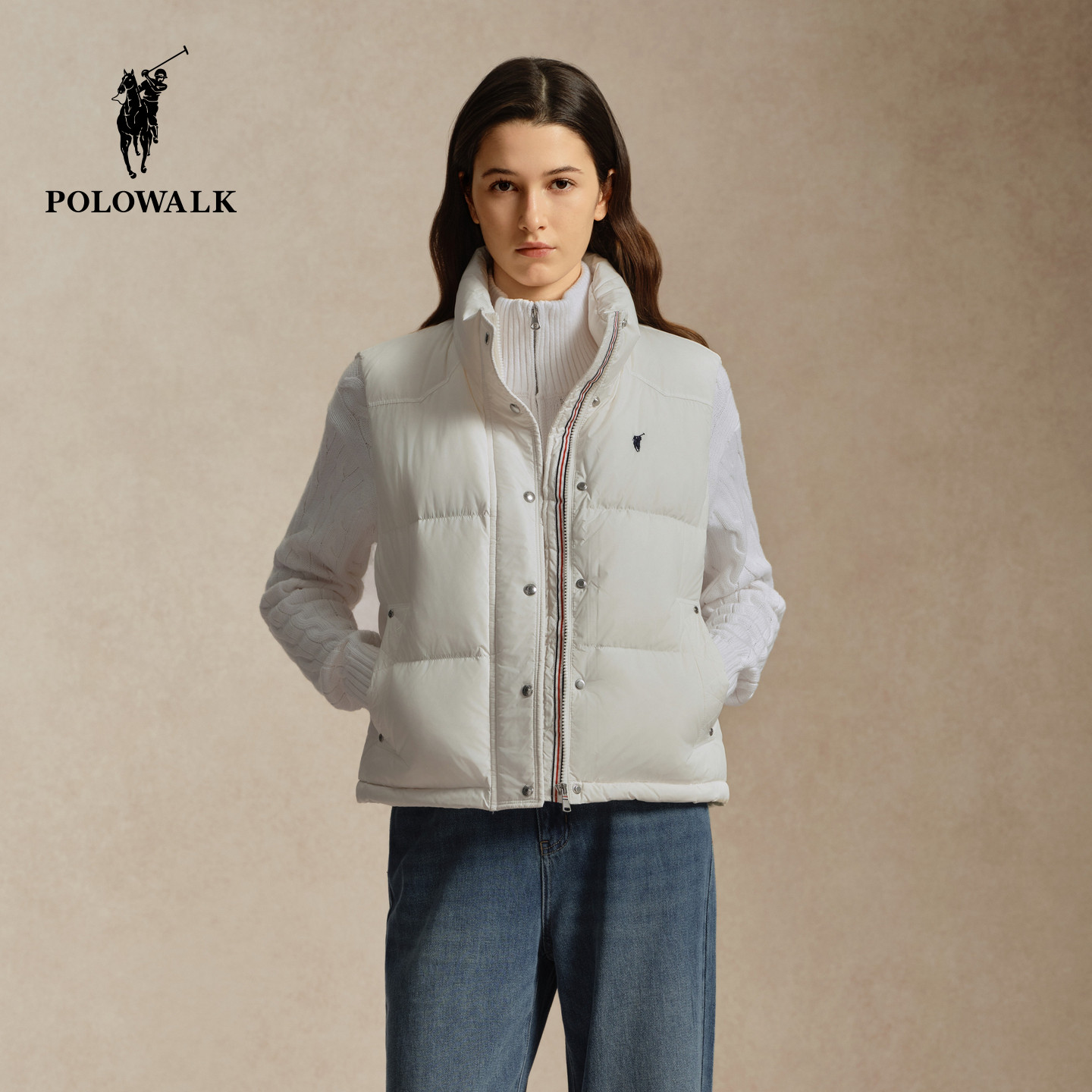 POLOWALK女式羽绒马夹2026冬季新品90鸭绒立领厚款保暖羽绒背心