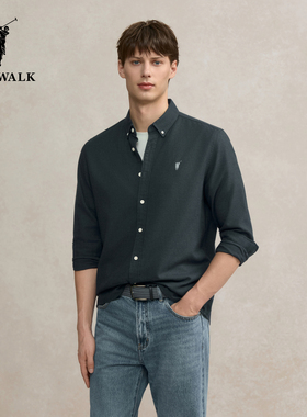 POLOWALK男式长袖衬衫2025秋季新品时尚百搭翻领长袖休闲衬衣男
