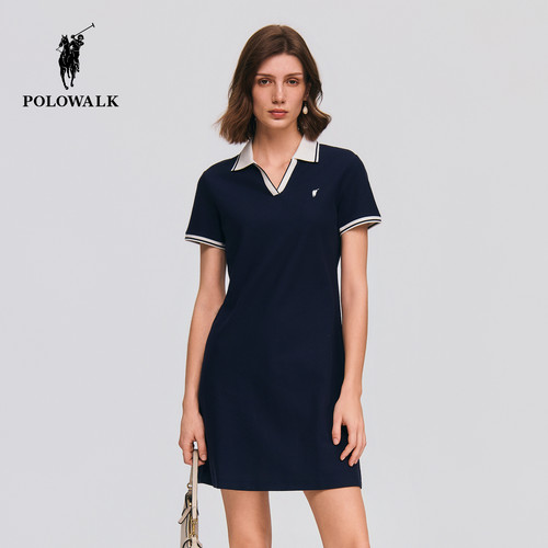 【100%棉】POLOWALK女式短袖针织连衣裙2026夏季新品H型显瘦裙