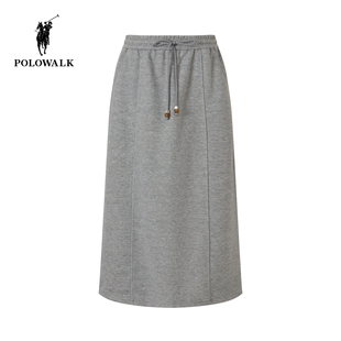 POLOWALK女式半裙2025秋冬新品运动风松紧腰直筒A字开叉半身裙女
