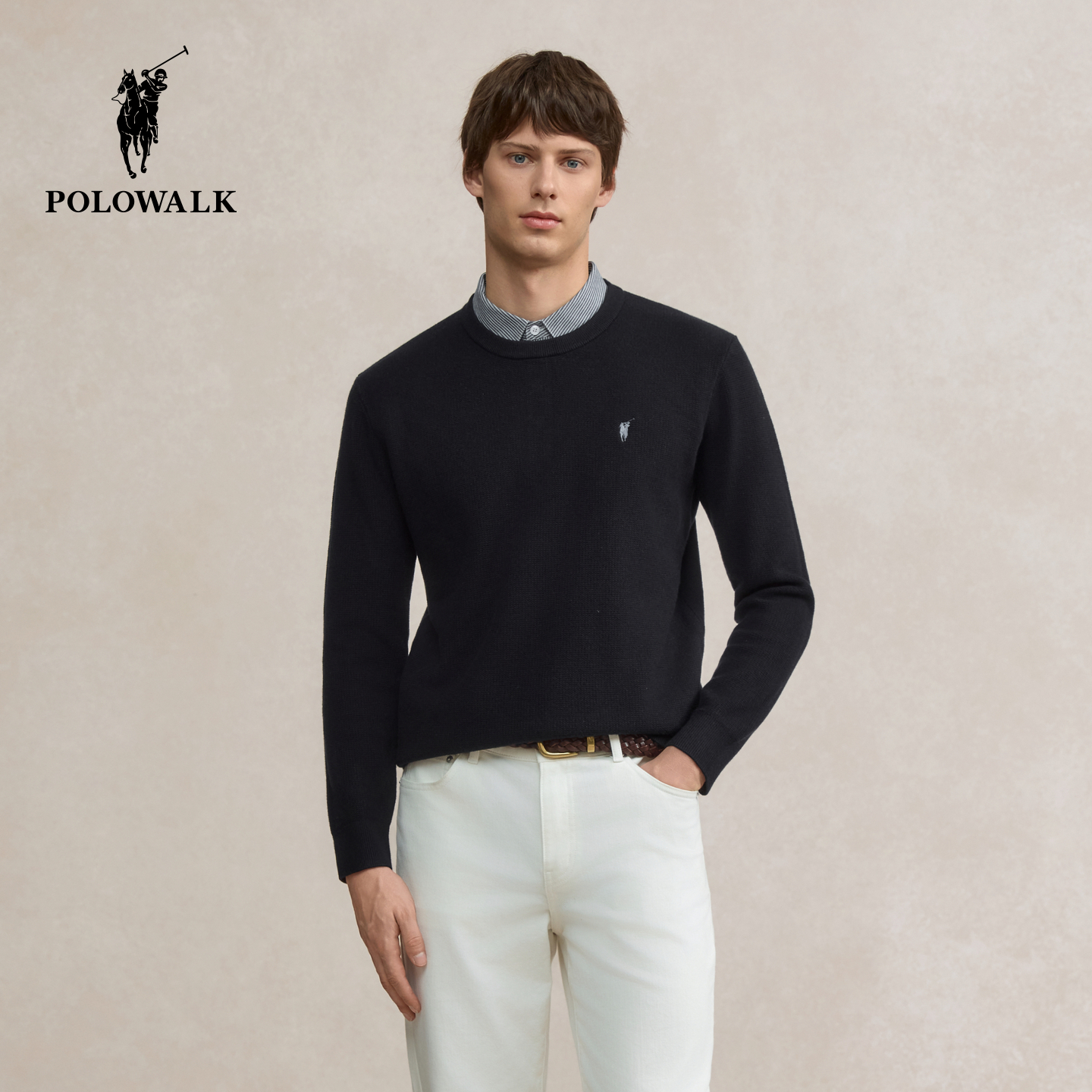 POLOWALK男式针织衫2025冬季新品时尚韩系假两件男装休闲套头衫
