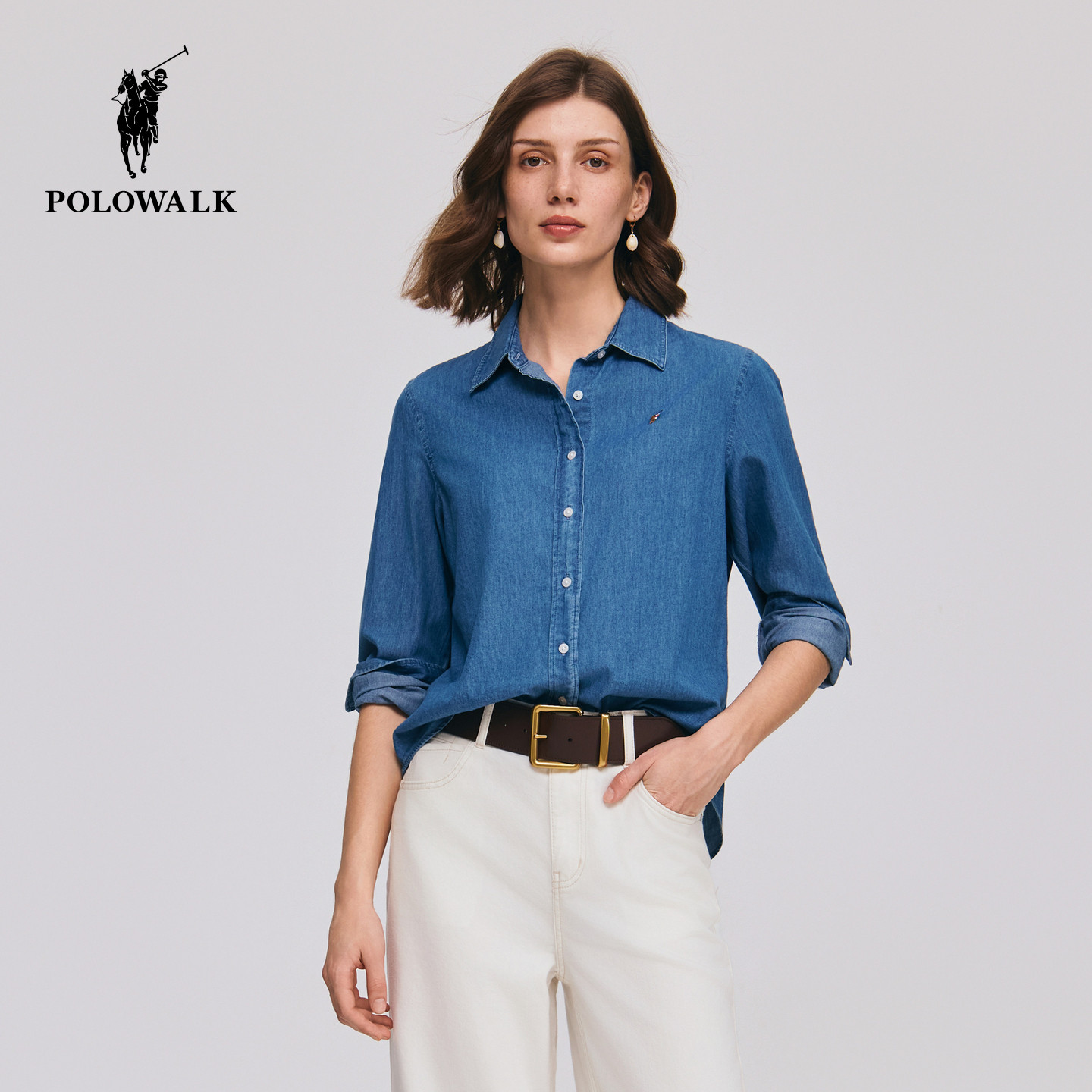 POLOWALK春季女式长袖衬衫牛仔图片