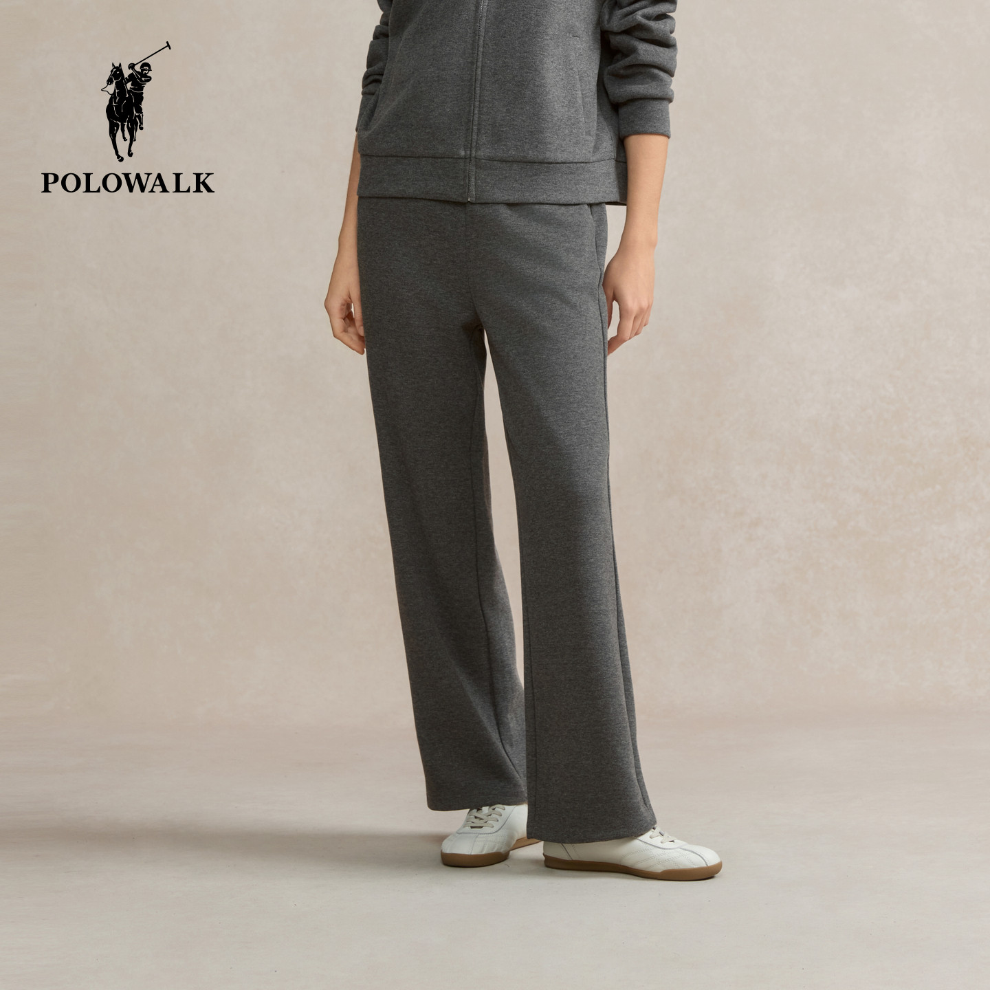 POLOWALK女式针织裤2025秋冬裤新品松紧腰直筒显瘦针织百