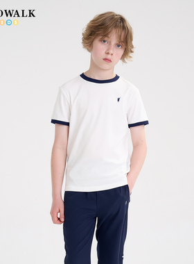 POLOWALK童装新品夏季短袖圆领T恤男童上衣白色亲肤柔软时尚休闲