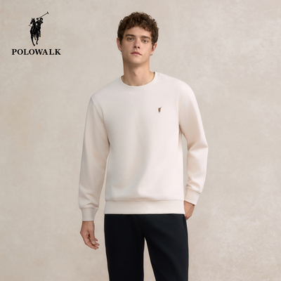 POLOWALK男装卫衣2025秋季新品潮流圆领休闲打底衫套头上衣男式