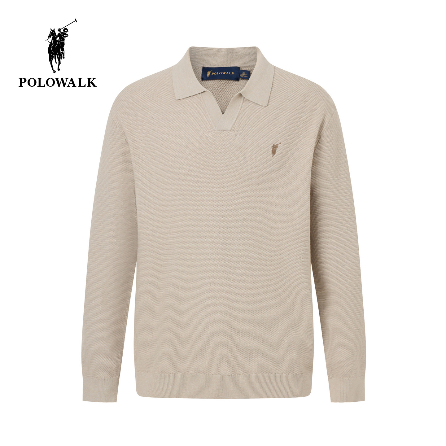 POLOWALK男式针织衫2025秋季新品男装翻领修身版休闲套头打底衫