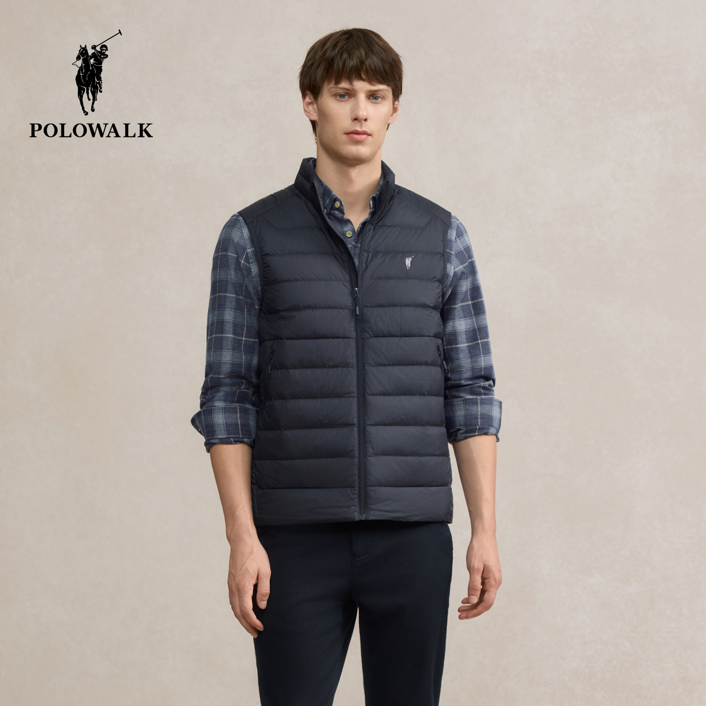 POLOWALK男式排骨羽绒马甲2025冬季新品简约保暖马甲90鸭绒背心