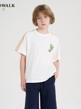 POLOWALK童装夏季短袖圆领T恤男童白色上衣亲肤透气舒适