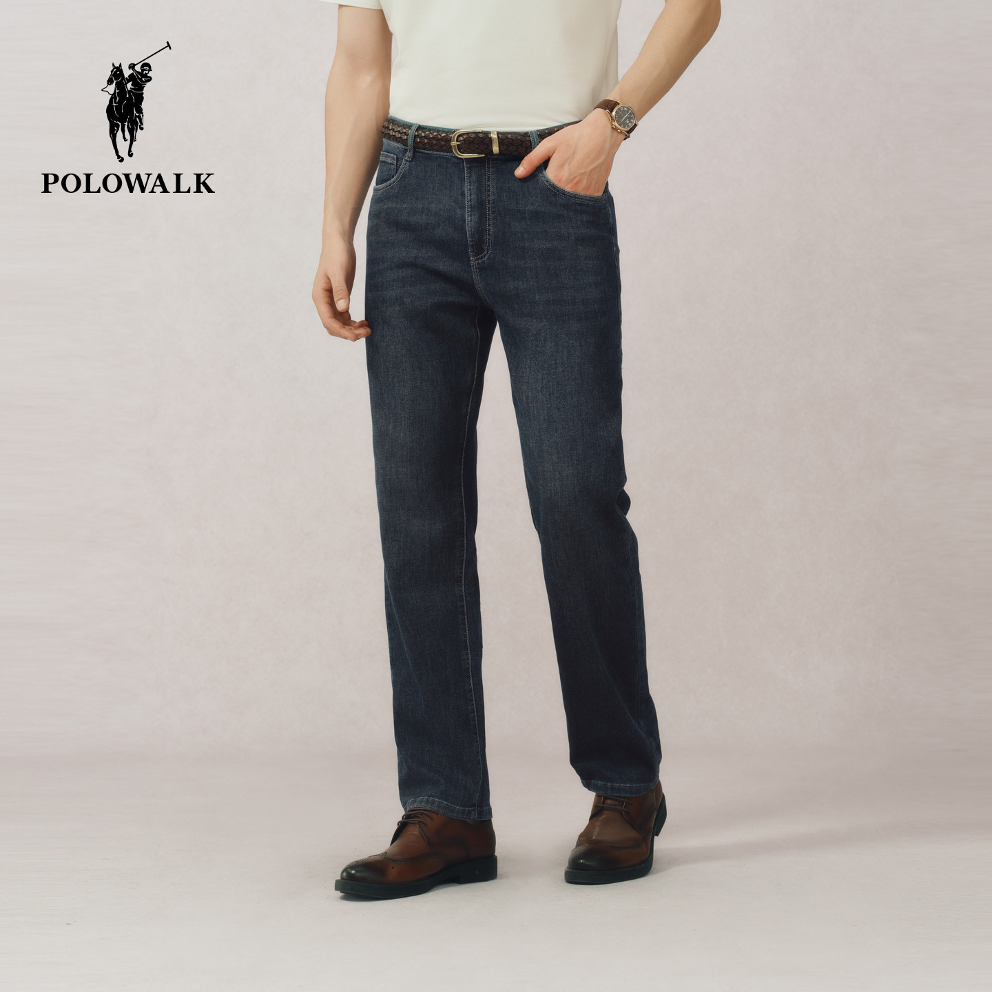 POLOWALK牛仔裤男士夏季新款薄款宽松时尚直筒裤休闲通勤长裤子