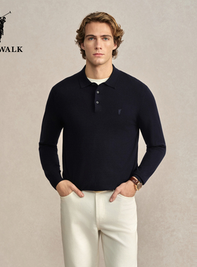POLOWALK男式针织衫2025秋季新品男装纯色百搭休闲翻领打底衫上衣
