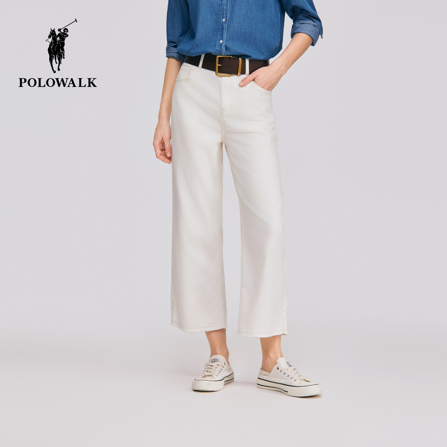 POLOWALK女式牛仔裤2026春夏裤新品经典百搭直筒显瘦白色牛仔长裤